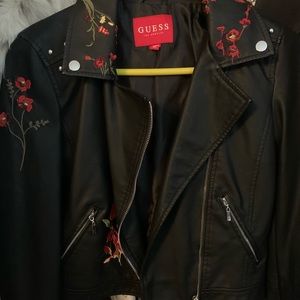 Guess|| Embroidered Leather Jacket